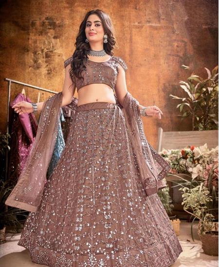 Picture of Bewitching Dark Brown Lehenga Choli