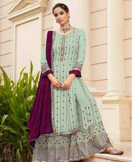 Picture of Elegant Sky Blue Straight Cut Salwar Kameez