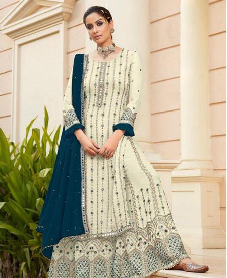 Picture of Amazing White Straight Cut Salwar Kameez