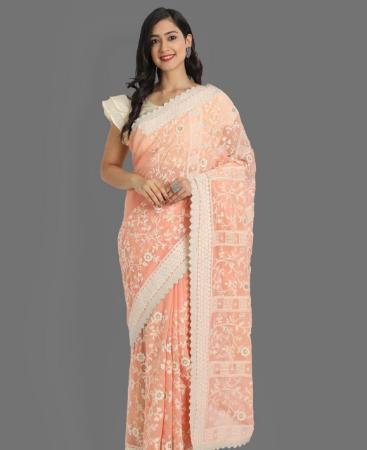 Picture of Magnificent Peach Georgette Saree