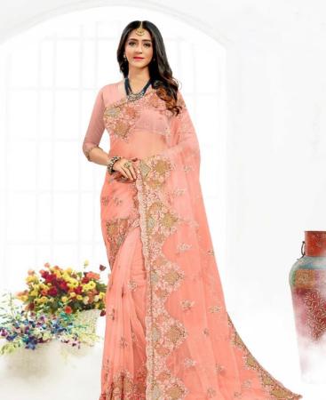 Picture of Elegant Peach Net Saree