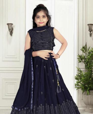 Picture of Marvelous Navy Blue Kids Lehenga Choli