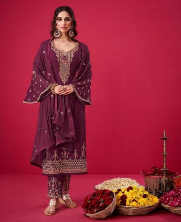 Picture of Stunning Purple Straight Cut Salwar Kameez