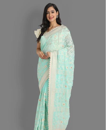 Picture of Shapely Blue Georgette Saree