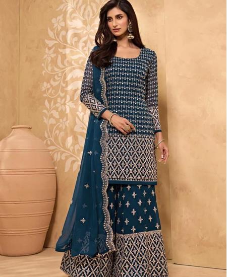 Picture of Radiant Blue Straight Cut Salwar Kameez