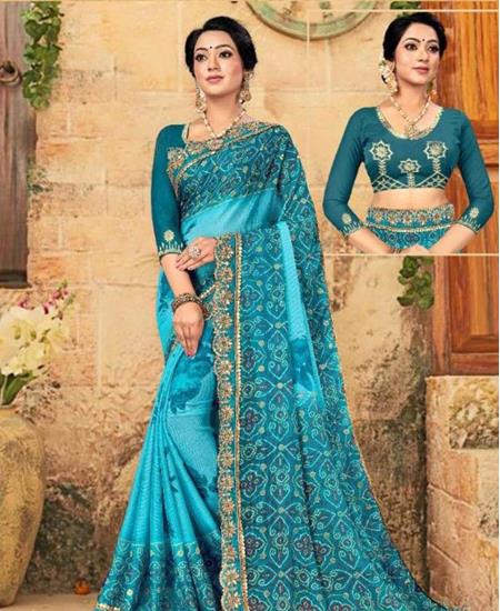 Picture of Amazing Sky Blue Chiffon Saree