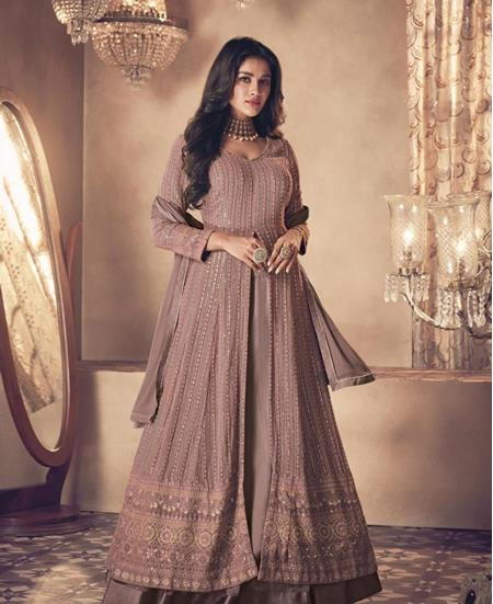 Picture of Delightful Brown Anarkali Salwar Kameez