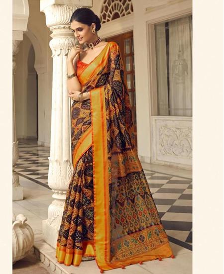 Picture of Elegant Orange Brasso Saree