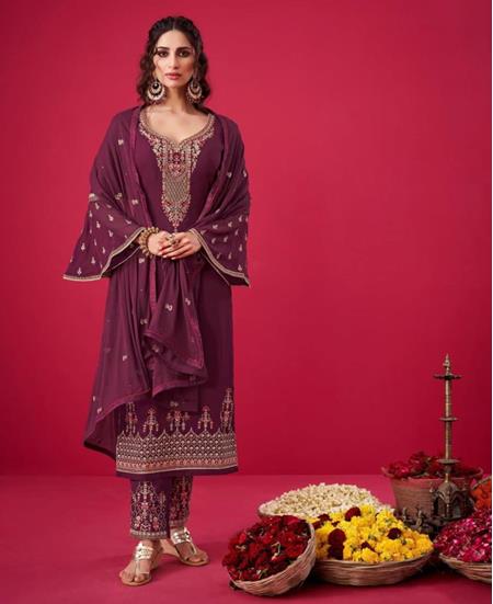 Picture of Stunning Purple Straight Cut Salwar Kameez