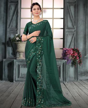 Picture of Amazing Botel Green Silk Saree