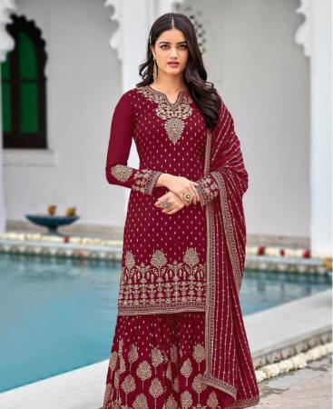 Picture of Elegant Maroon Straight Cut Salwar Kameez