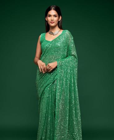 Picture of Radiant Green Georgette Saree