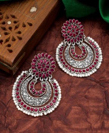 Picture of Enticing Silver & Maroon Earrings