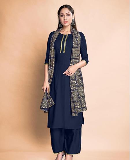 Picture of Delightful Nevy Blue Readymade Salwar Kameez