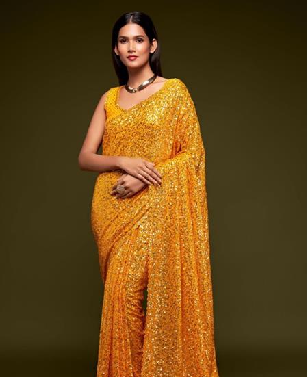 Picture of Taking Yellow Georgette Saree