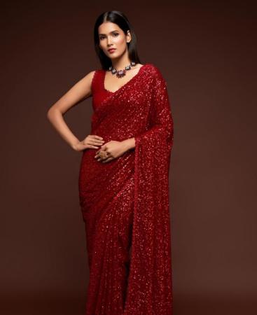 Picture of Comely Red Georgette Saree