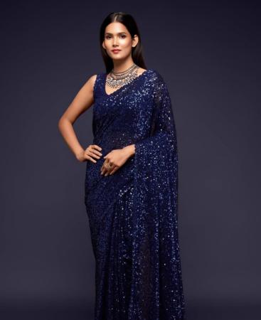 Picture of Excellent Blue Georgette Saree