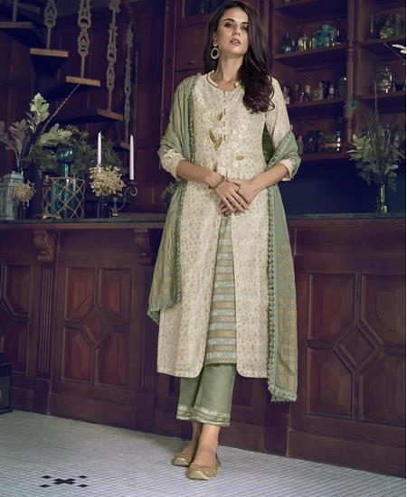 Picture of Bewitching Off White Straight Cut Salwar Kameez