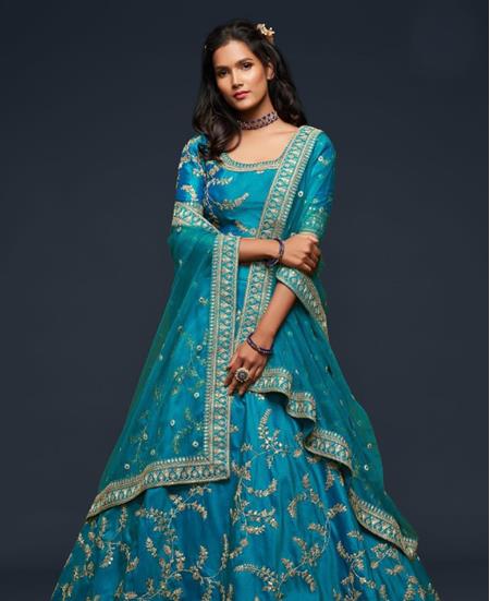 Picture of Enticing Teal Blue Lehenga Choli