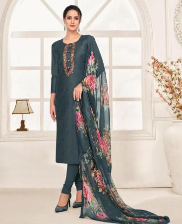 Picture of Fine Dark Grey Straight Cut Salwar Kameez