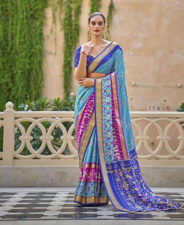 Picture of Fascinating Sky Blue Silk Saree