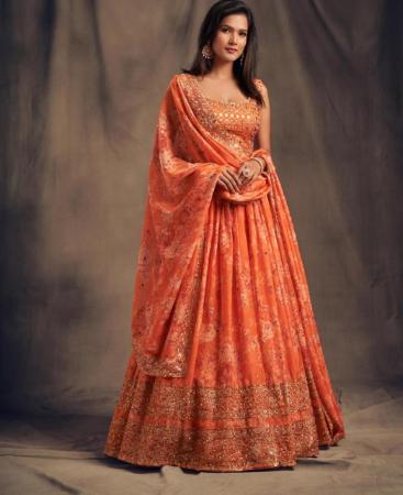 Picture of Superb Orange Lehenga Choli