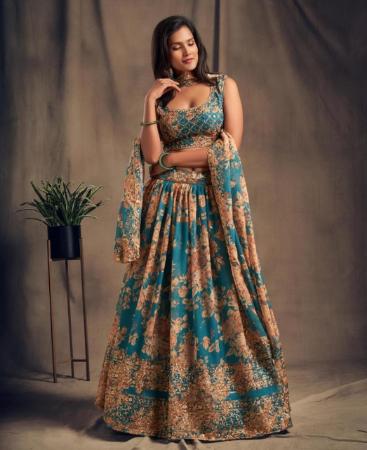 Picture of Statuesque Teal Blue Lehenga Choli