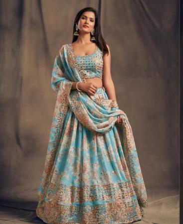 Picture of Comely Sky Blue Lehenga Choli