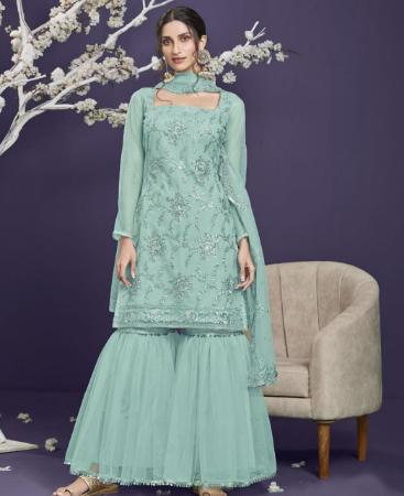 Picture of Fine Aqua Blue Straight Cut Salwar Kameez