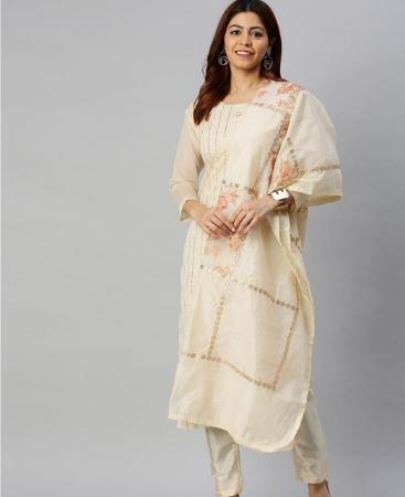 Picture of Splendid Off White Straight Cut Salwar Kameez