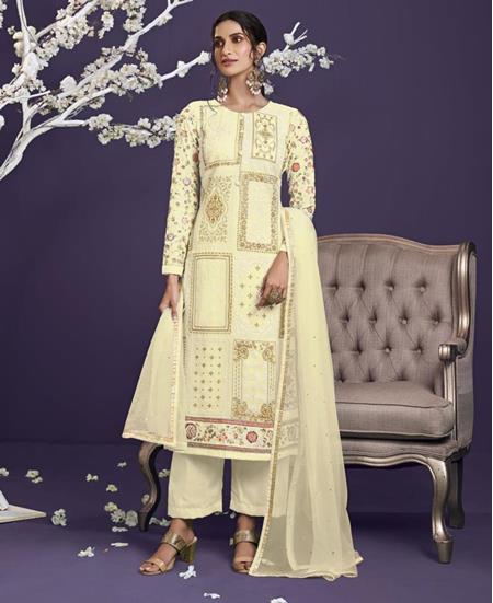 Picture of Sublime Yellow Straight Cut Salwar Kameez