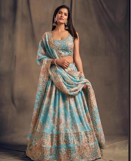 Picture of Comely Sky Blue Lehenga Choli