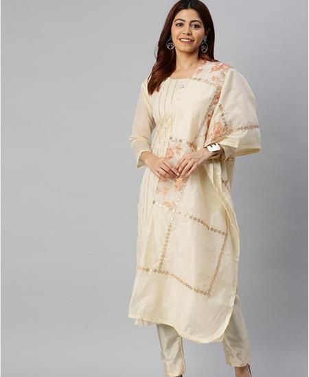 Picture of Splendid Off White Straight Cut Salwar Kameez