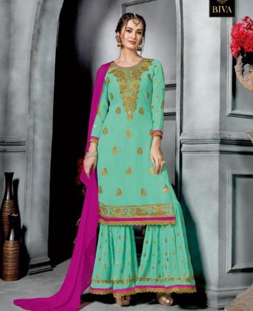 Picture of Sightly Aqua Green Straight Cut Salwar Kameez