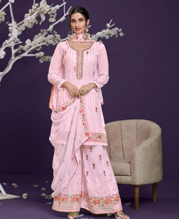 Picture of Gorgeous Light Pink Straight Cut Salwar Kameez