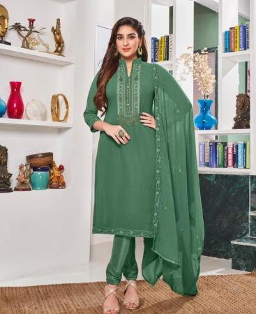 Picture of Alluring Fennel Green Straight Cut Salwar Kameez