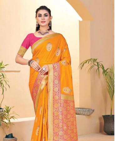 Picture of Superb Yellow Silk Saree