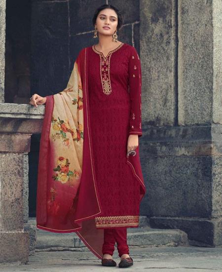 Picture of Stunning Maroon Straight Cut Salwar Kameez