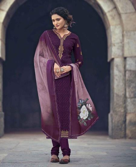 Picture of Lovely Purple Straight Cut Salwar Kameez