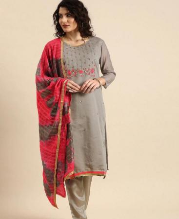 Picture of Exquisite Grey Straight Cut Salwar Kameez