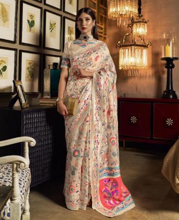 Picture of Good Looking Cream Silk Saree