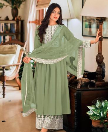 Picture of Lovely Sea Green Designer Salwar Kameez