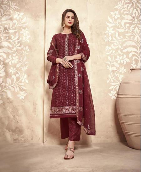 Picture of Enticing Rust Straight Cut Salwar Kameez