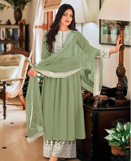 Picture of Lovely Sea Green Designer Salwar Kameez