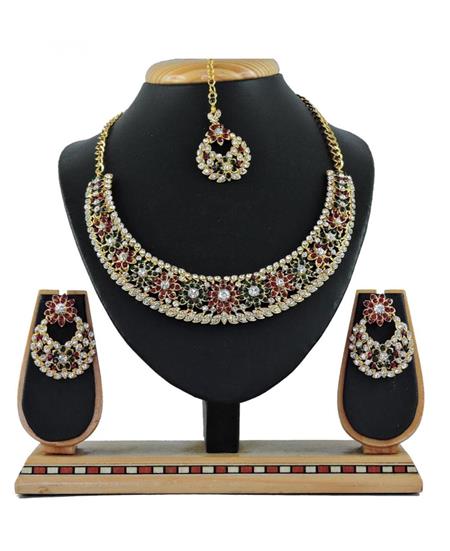 Picture of Fascinating Maroon & Green Necklace Set