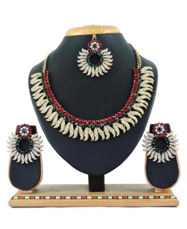 Picture of Amazing Maroon & Green Necklace Set