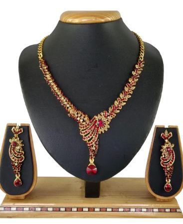 Picture of Charming Maroon & Gold Necklace Set