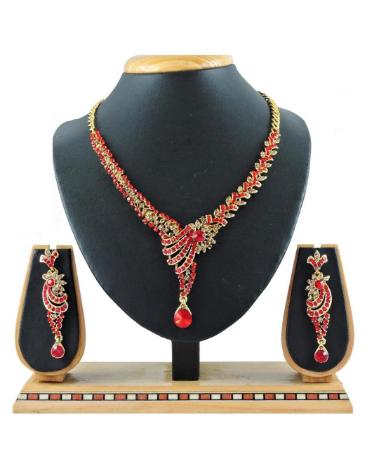 Picture of Admirable Red & Gold Necklace Set