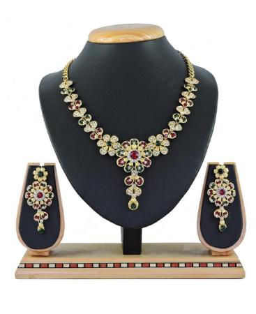 Picture of Well Formed Maroon & Green Necklace Set