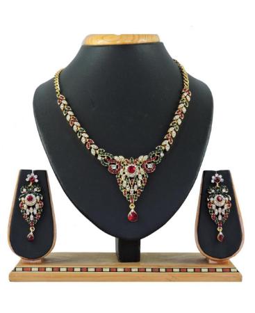 Picture of Delightful Maroon & Green Necklace Set